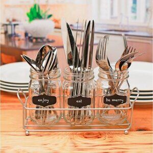 Yorkshire Chalkboard Mason Jar Glasses with Metal Holder Stand
